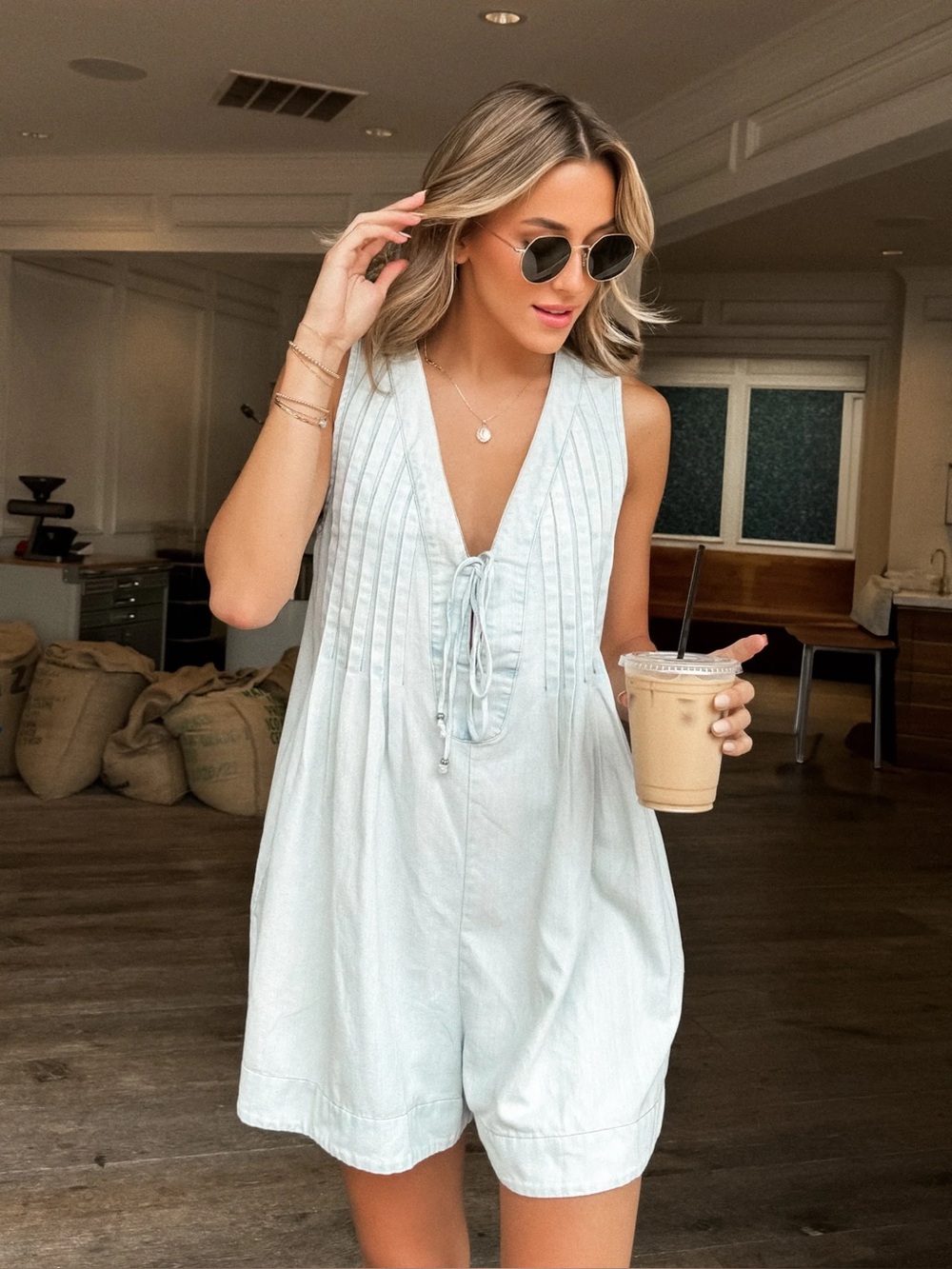 Vici Light Denim Pocketed Romper